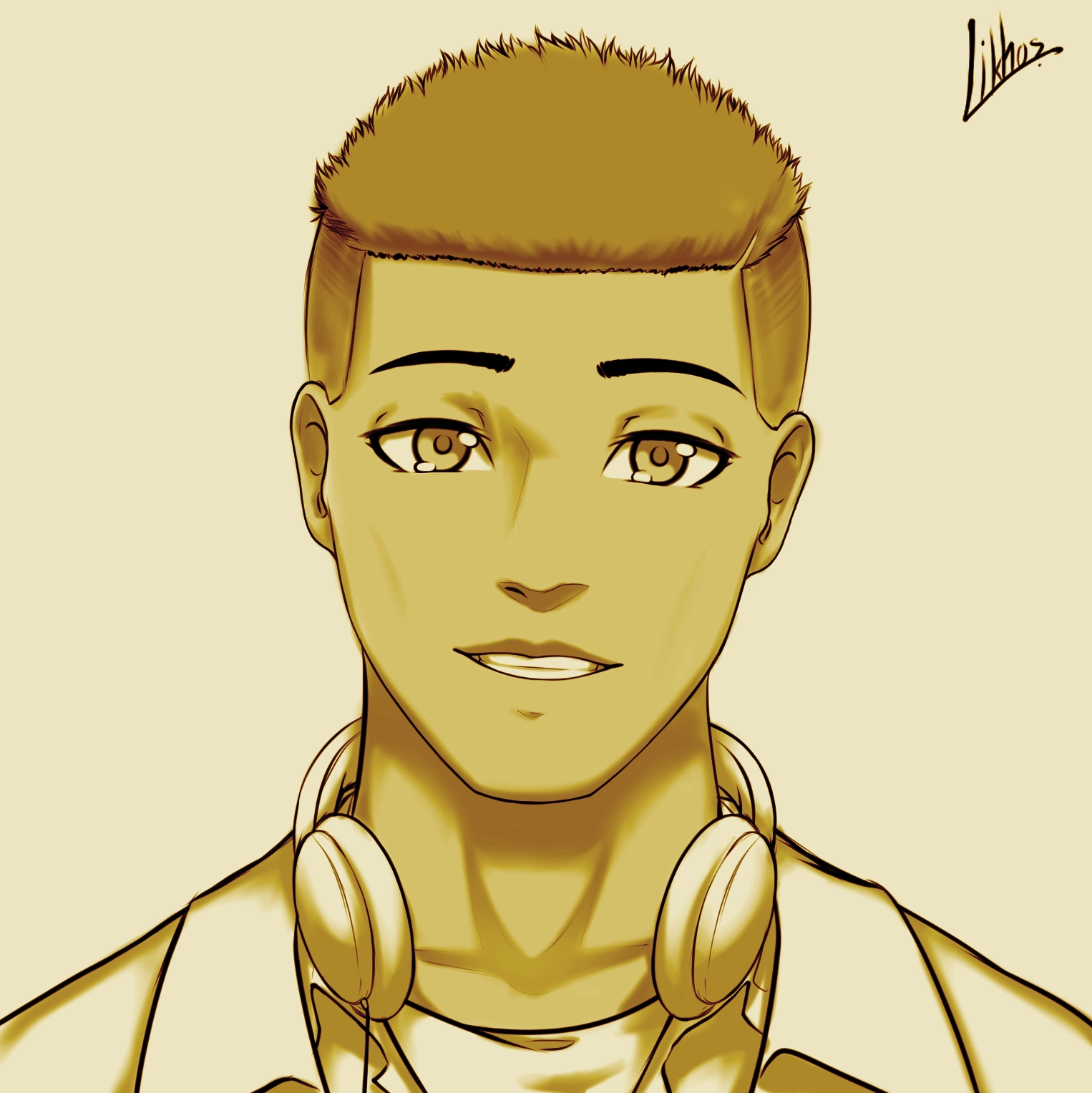 Yellow headshot of lead character, Marcus Clement